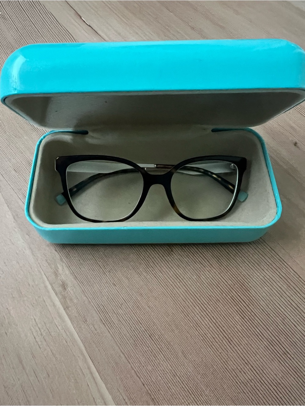 Tiffany & Co. Black Cat-Eye Glasses with Turquoise Case